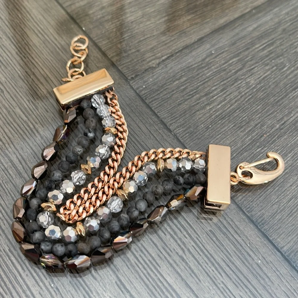 Victoria Emerson Stacked Bracelet with One Clasp Crystal, Stone & Chain - Picture 5 of 16